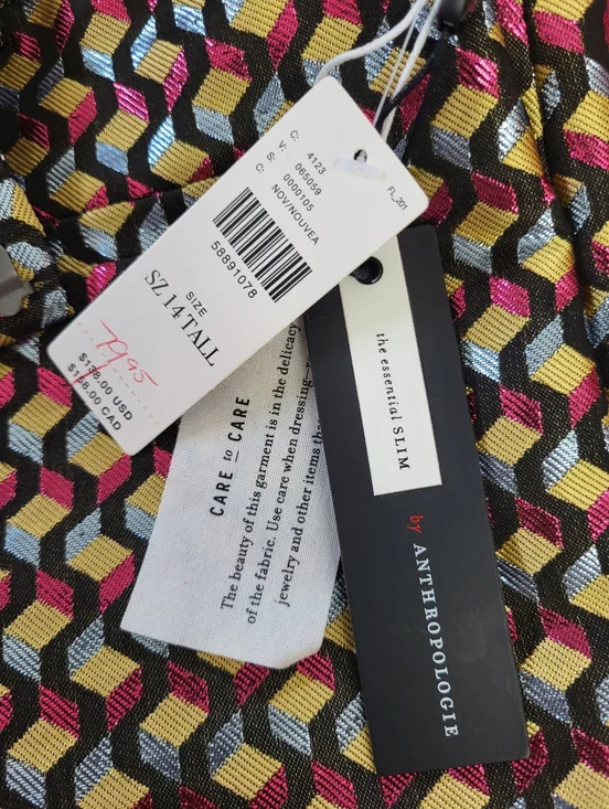 Anthropologie Essential Slim Geometric Jacquard Pants Size 14 Tall NWT - Picture 9 of 12